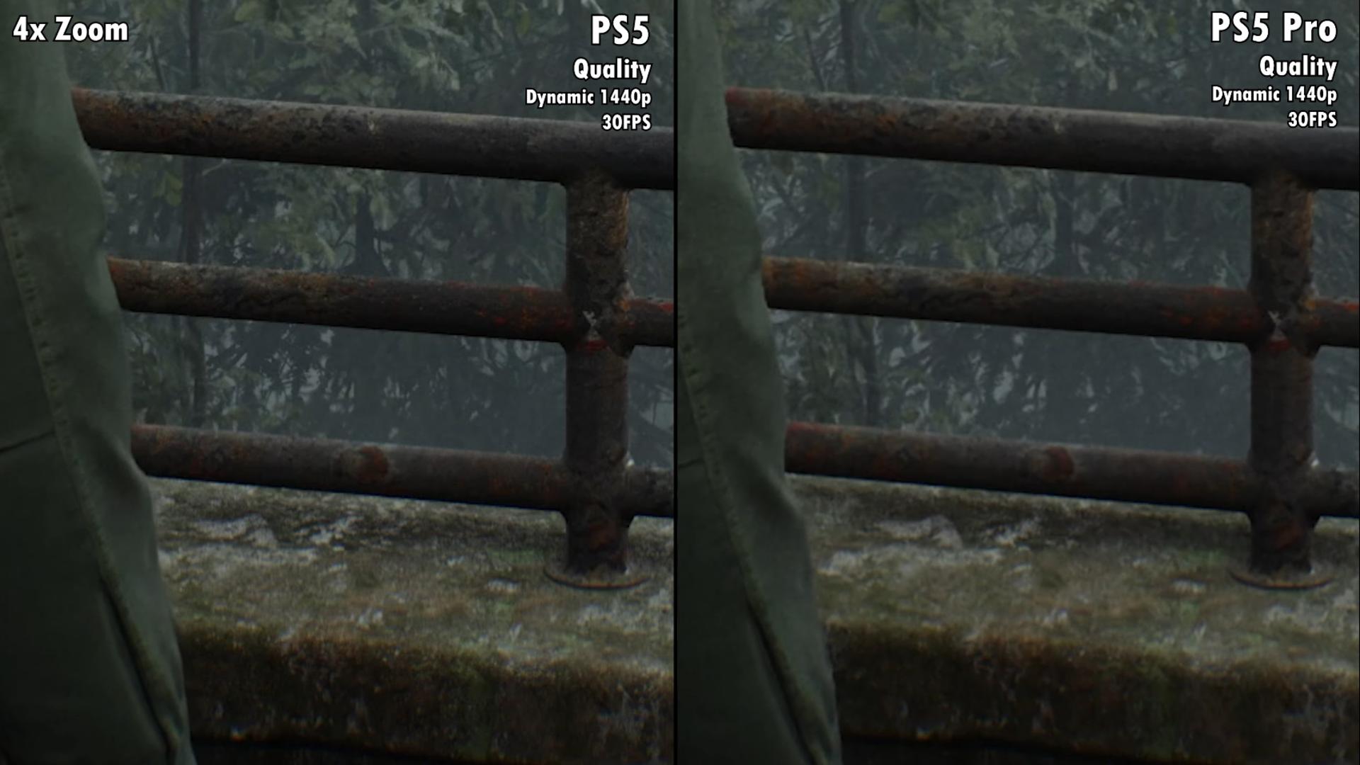 تفاوت گرافیکی حالت Performance در بازی Silent Hill در PS5 و PS5 Pro - زوم ۴برابری