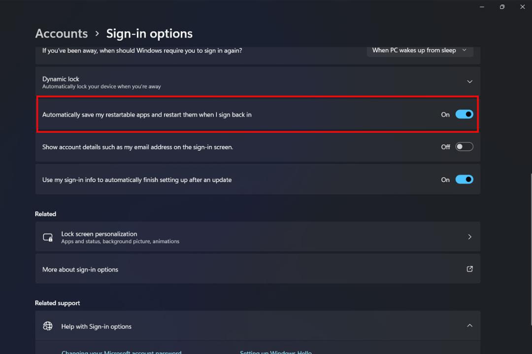 تنظیمات Sign-in options