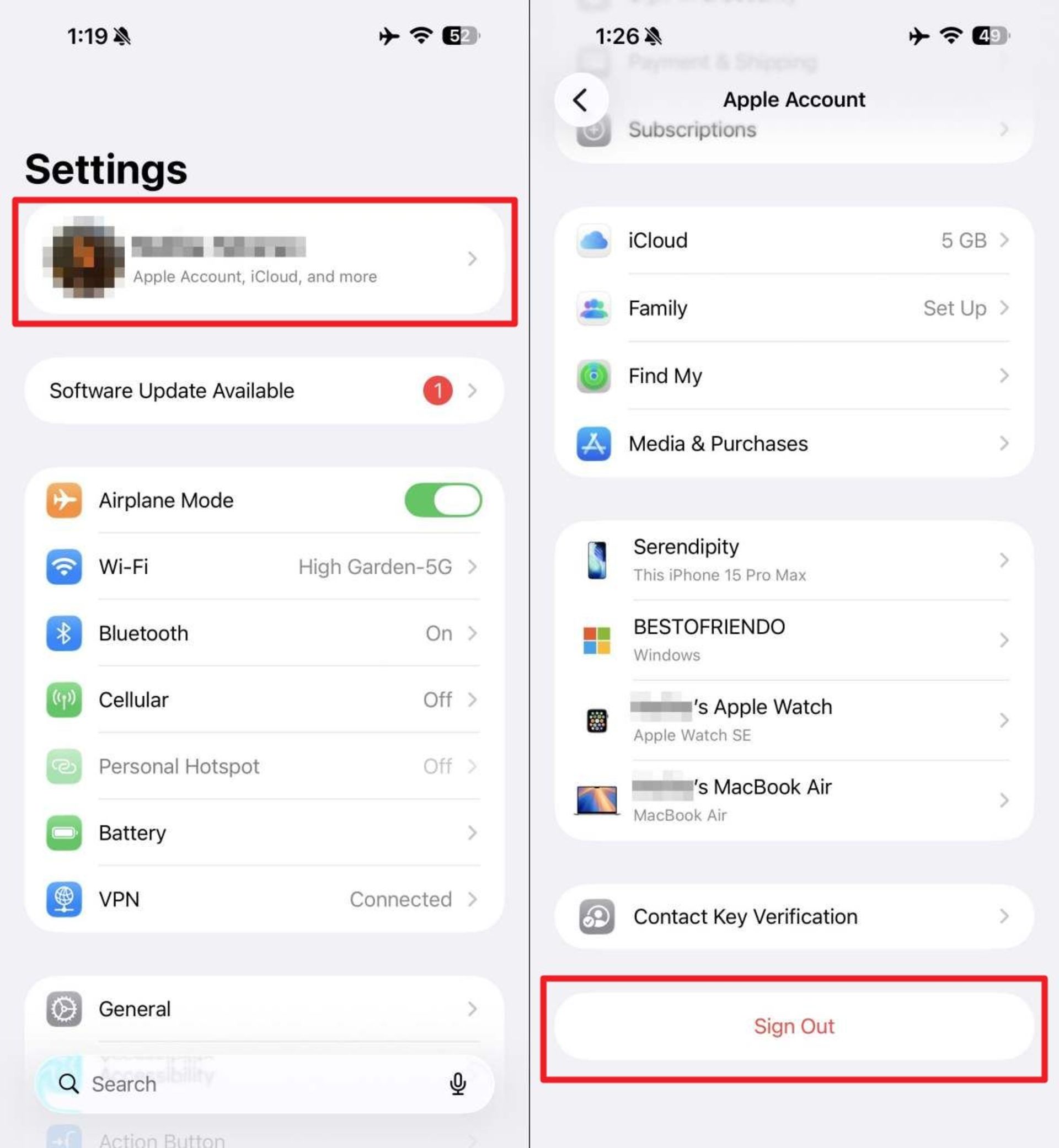 خارج شدن از اپل اکانت در آیفون 