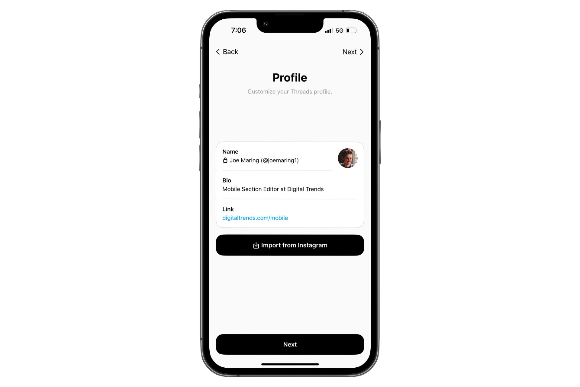 مرحله ایمپورت اطلاعات اینستا در اینستاگرام تردز / Instagram Threads