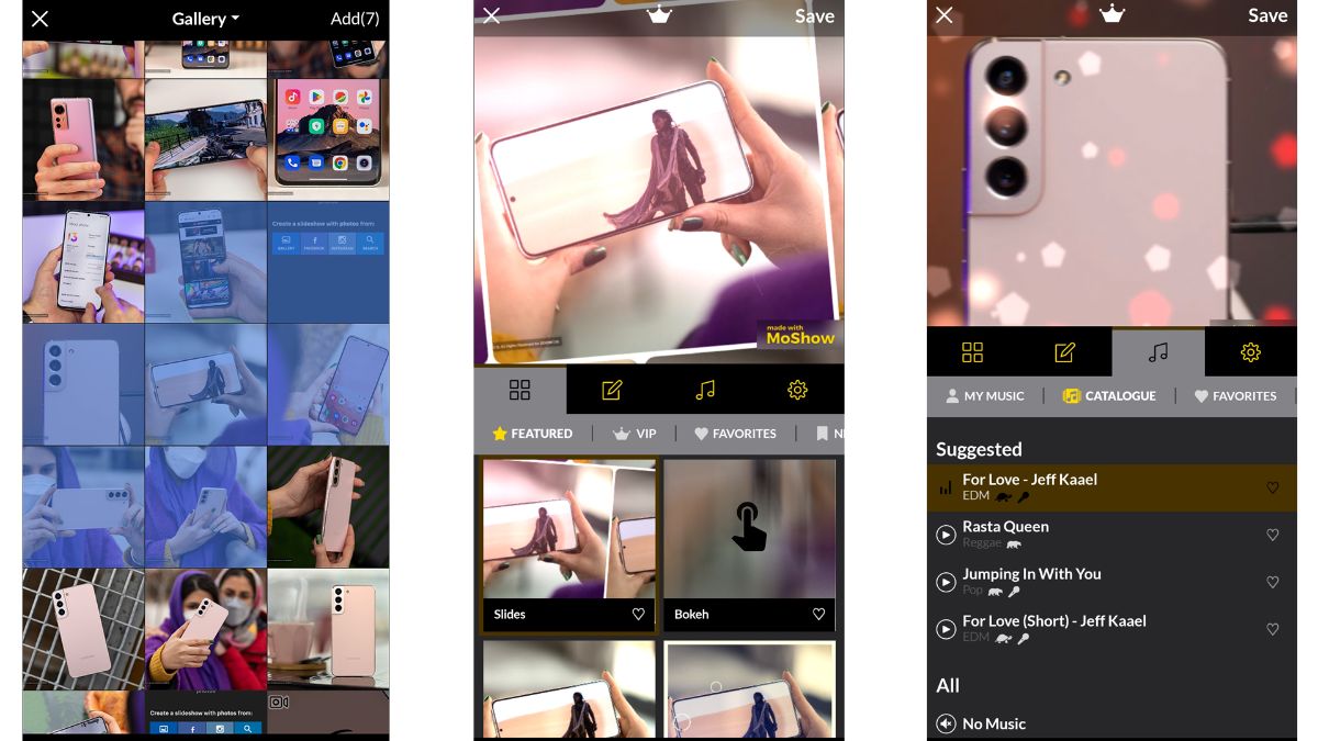 MoShow - Slideshow Maker, Photo application and its user interface