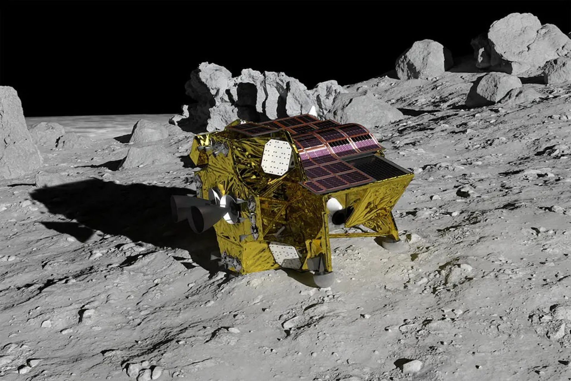 تصویر هنری از ماه‌نشین ژاپنی SLIM روی سطح ماه