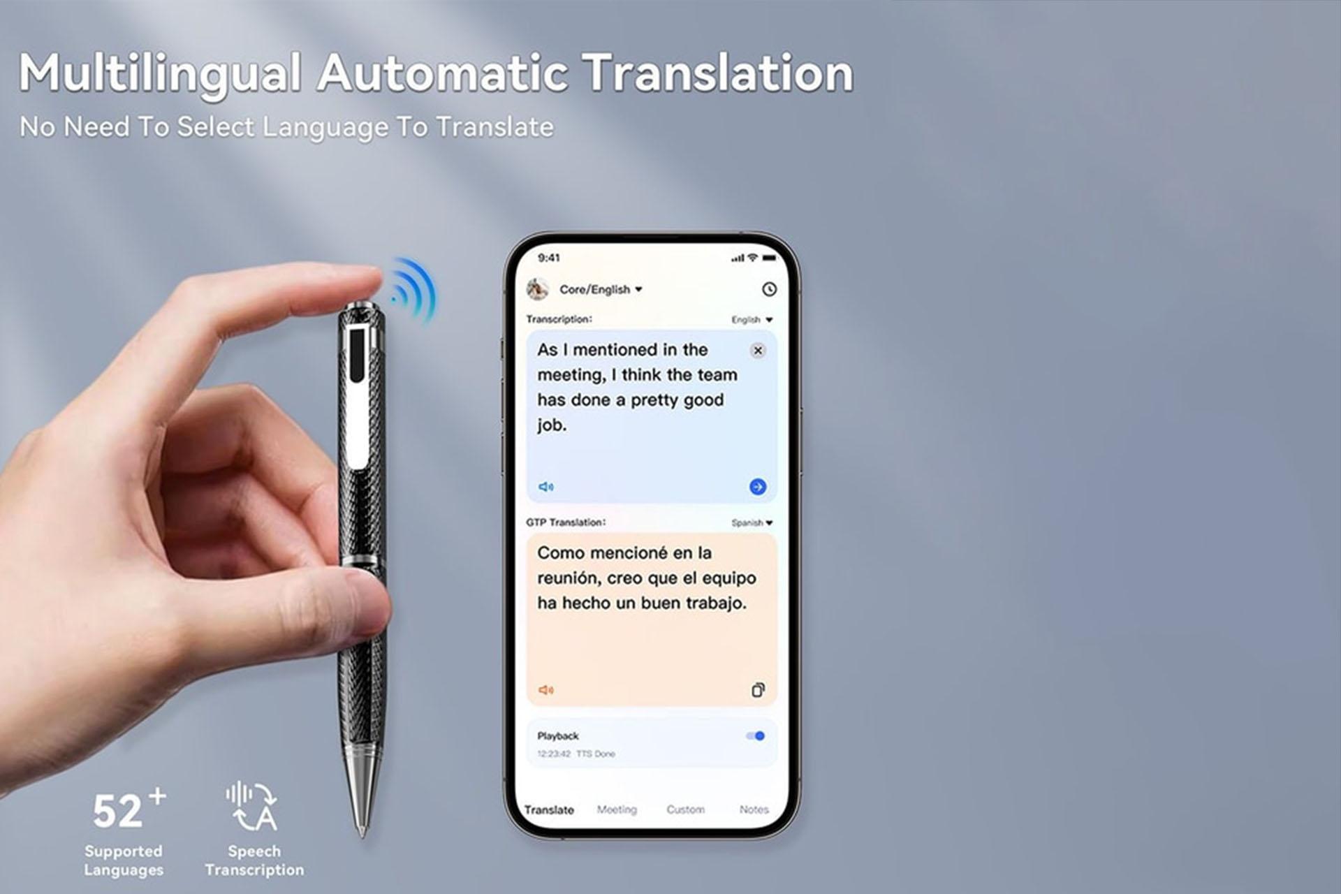 قلم One Smart AI Pen در کنار تلفن هوشمند