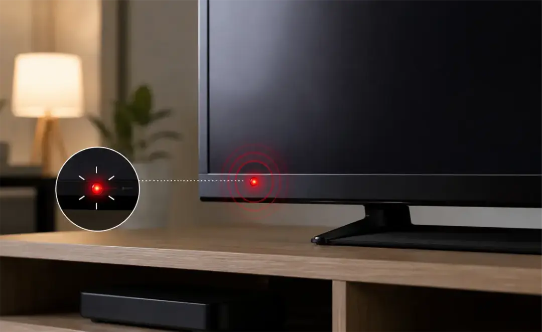 چراغ قرمز نشانگر وضعیت در لبه پایین تلویزیون هوشمند