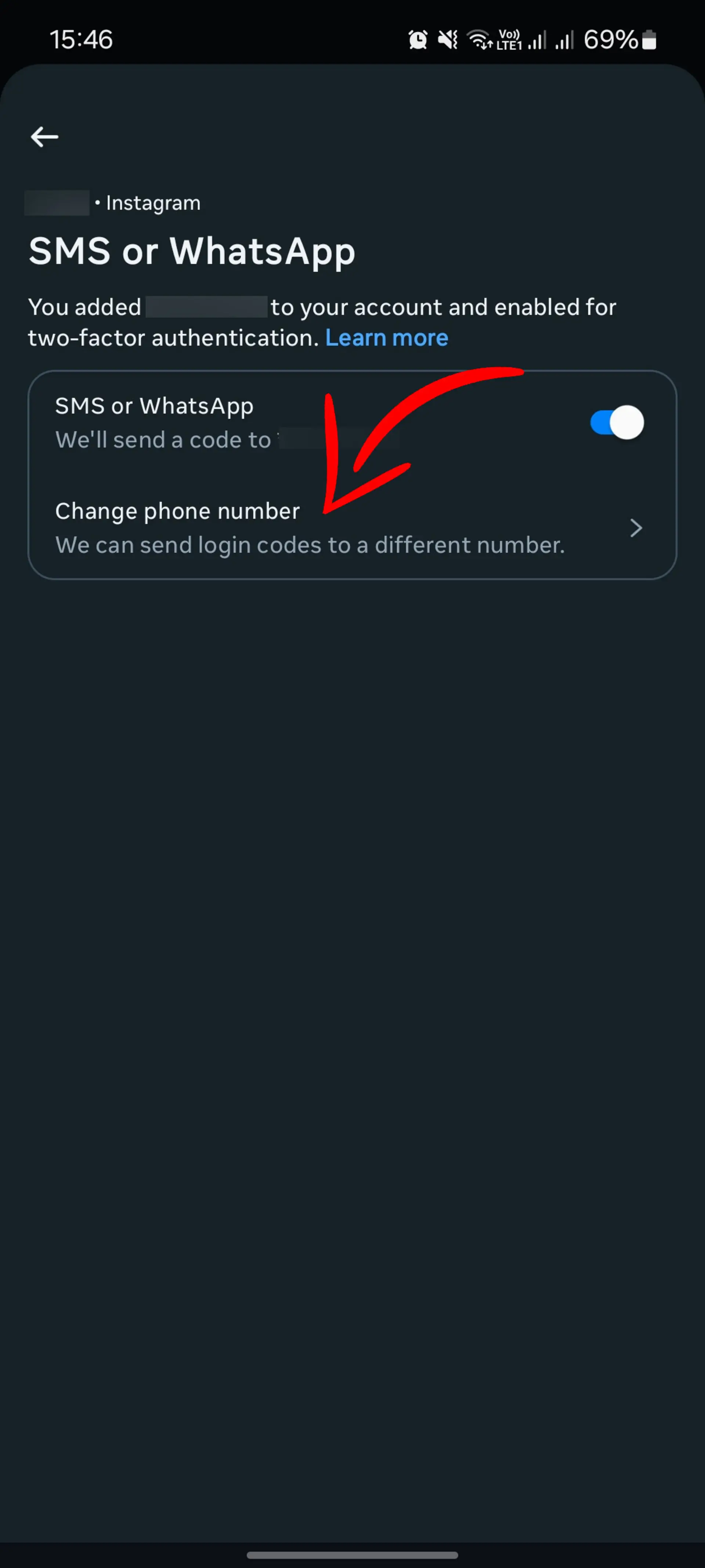 گزینه‌ی SMS or WhatsApp