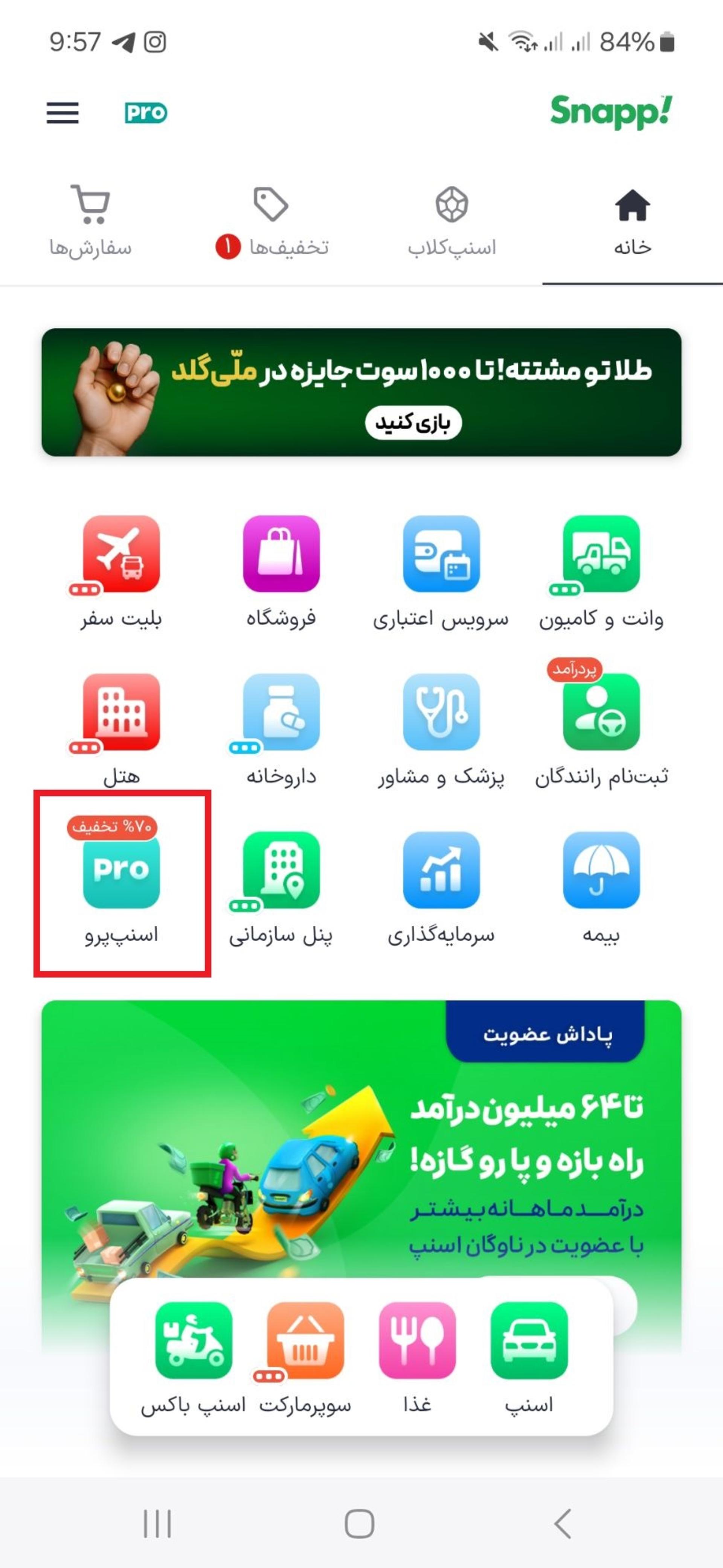 گزینه‌ی اسنپ‌پرو