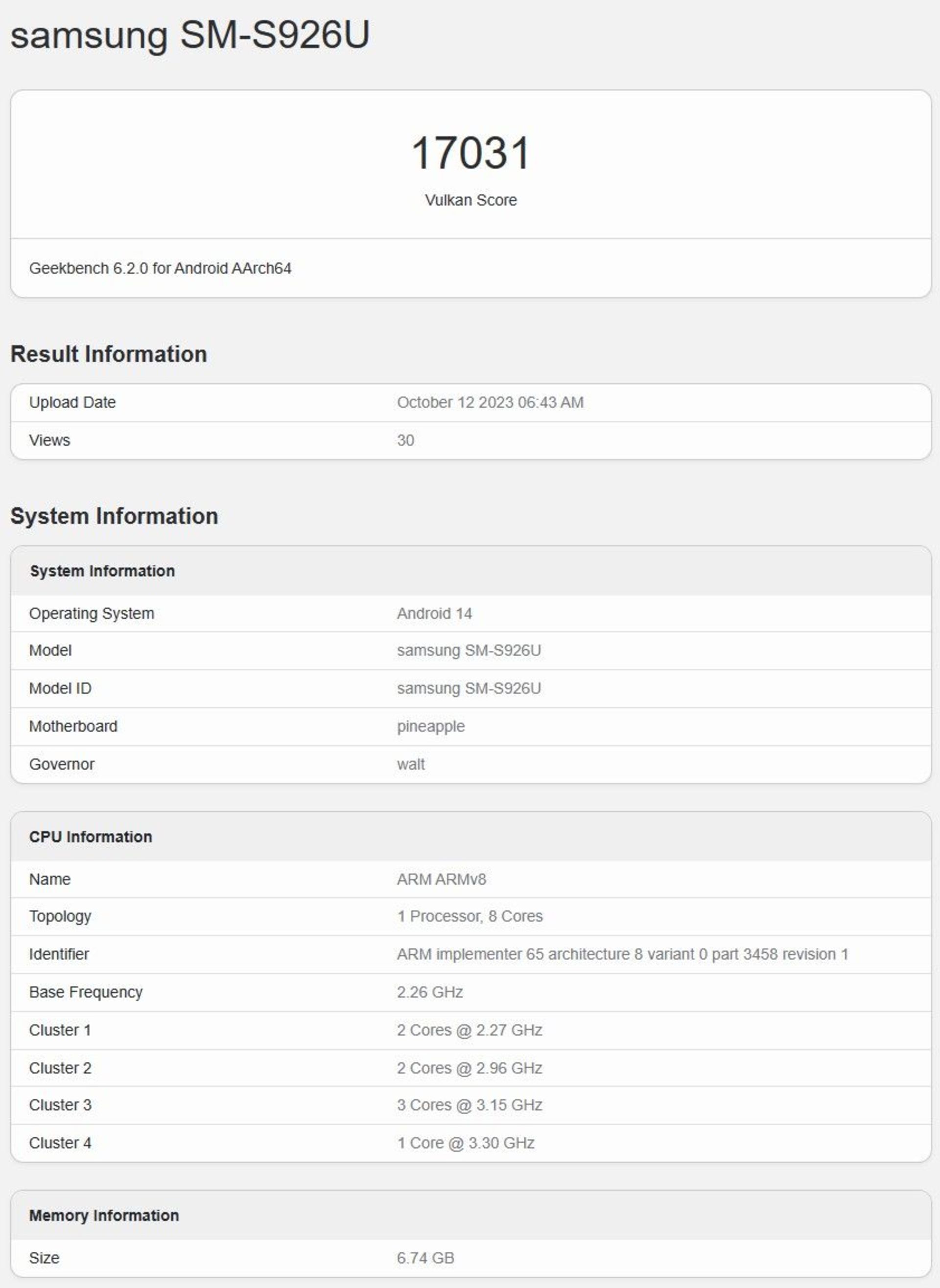 امتیاز snapdragon 8 gen 3 در Vulkan