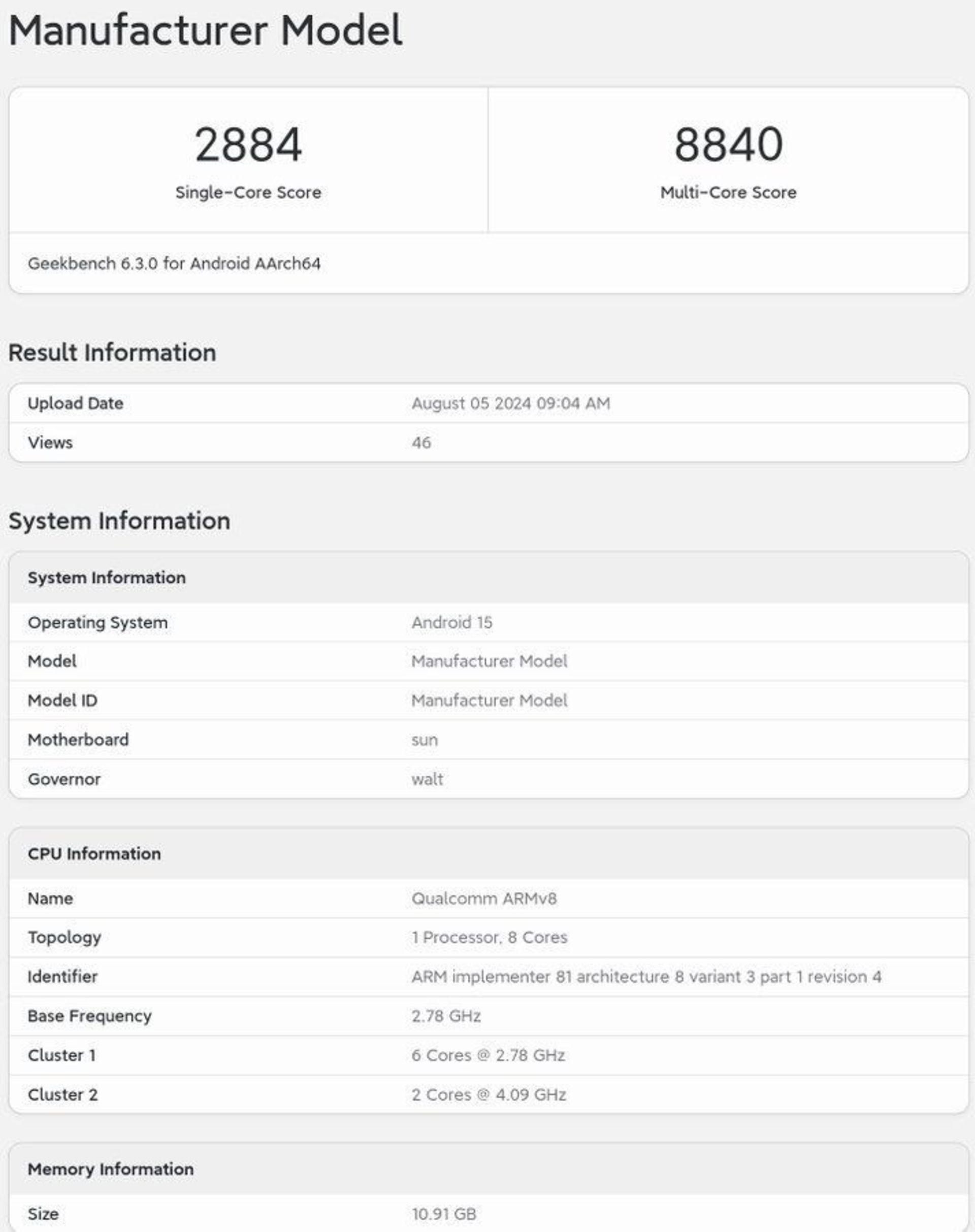 امتیاز تراشه اسنپدراگون 8 نسل 4 در Geekbench