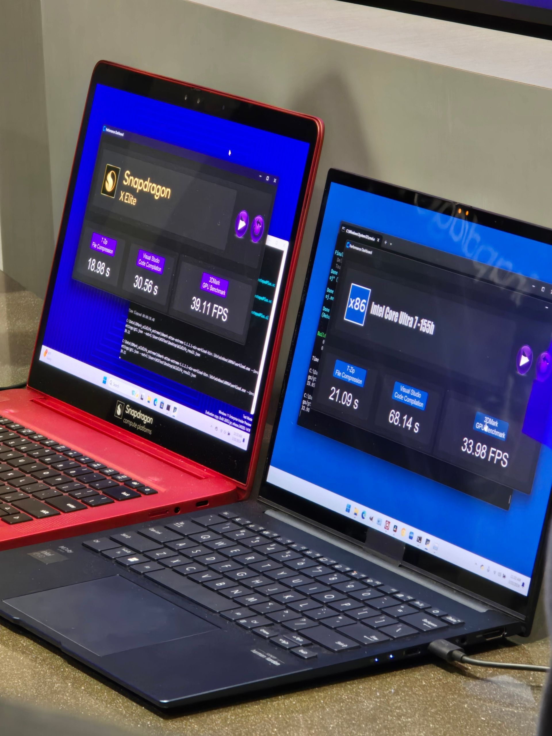 نتایج بنچمارک اسنپدراگون ایکس الیت و اینتل Core Ultra 7 روی صفحه‌نمایش لپ‌تاپ