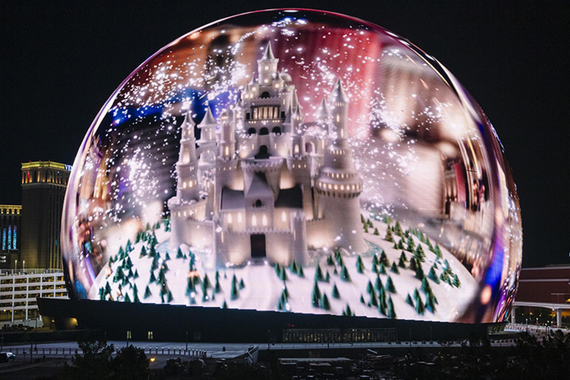 نمایشی از گوی برفی روی MSG Sphere