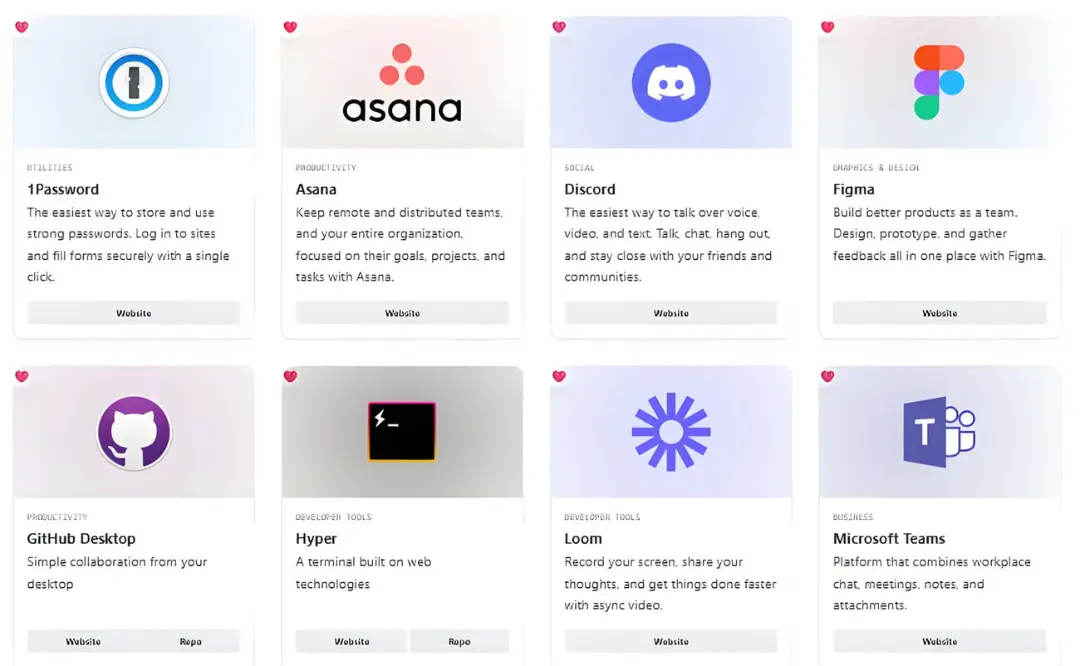 نمایی از آیکون‌های برنامه‌های مختلف از جمله Asana (آسانا) و Discord (دیسکورد) و Figma (فیگما)
