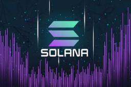 لوگوی سولانا (Solana) روی پس‌زمینه‌ای با نمودارهای فرکانسی بنفش