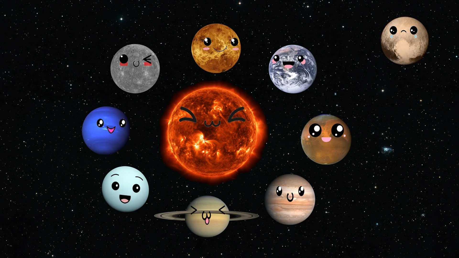 The Sun and the planets of the solar system opposite Pluto