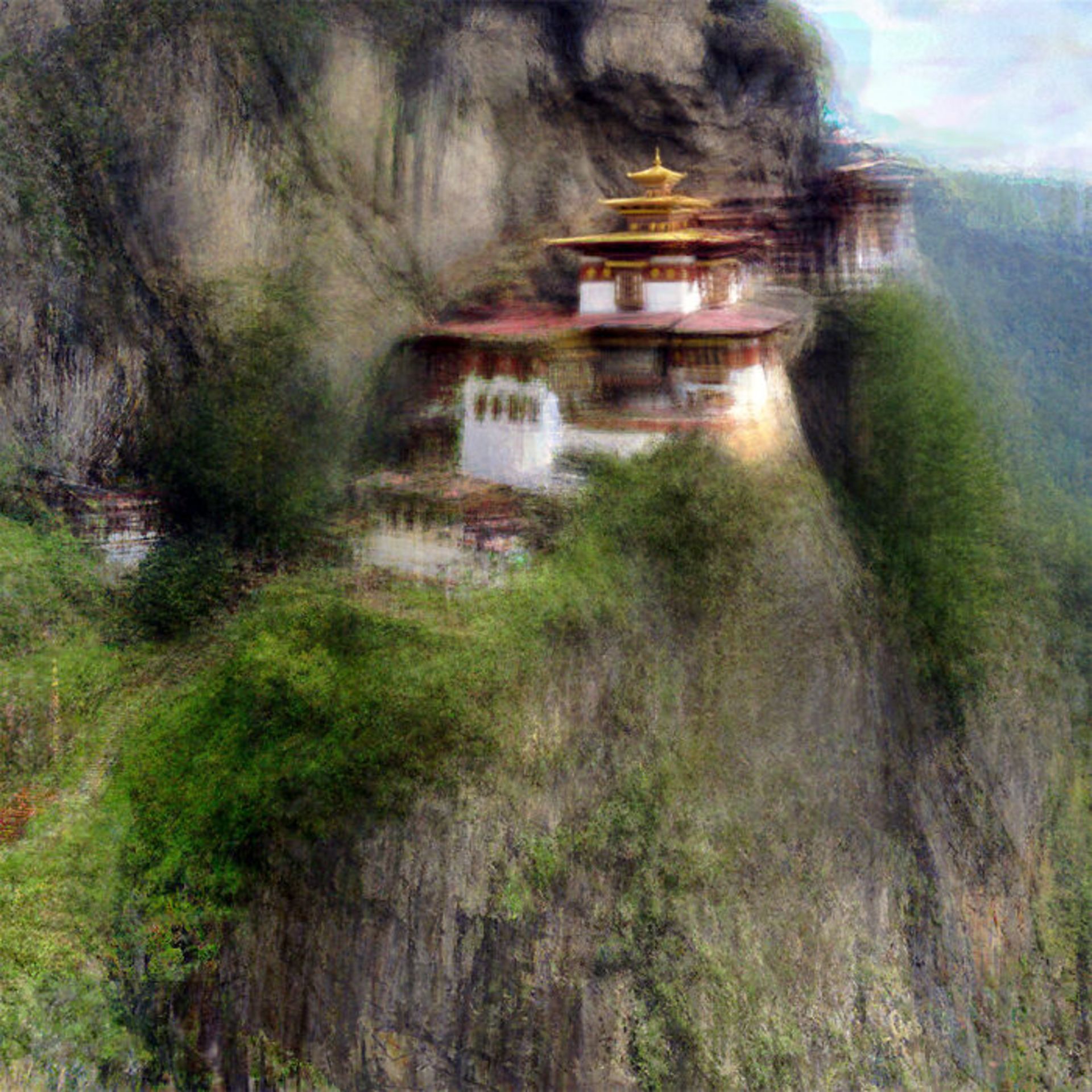 ساختمان‌ها در دامنه پرتگاه سبز