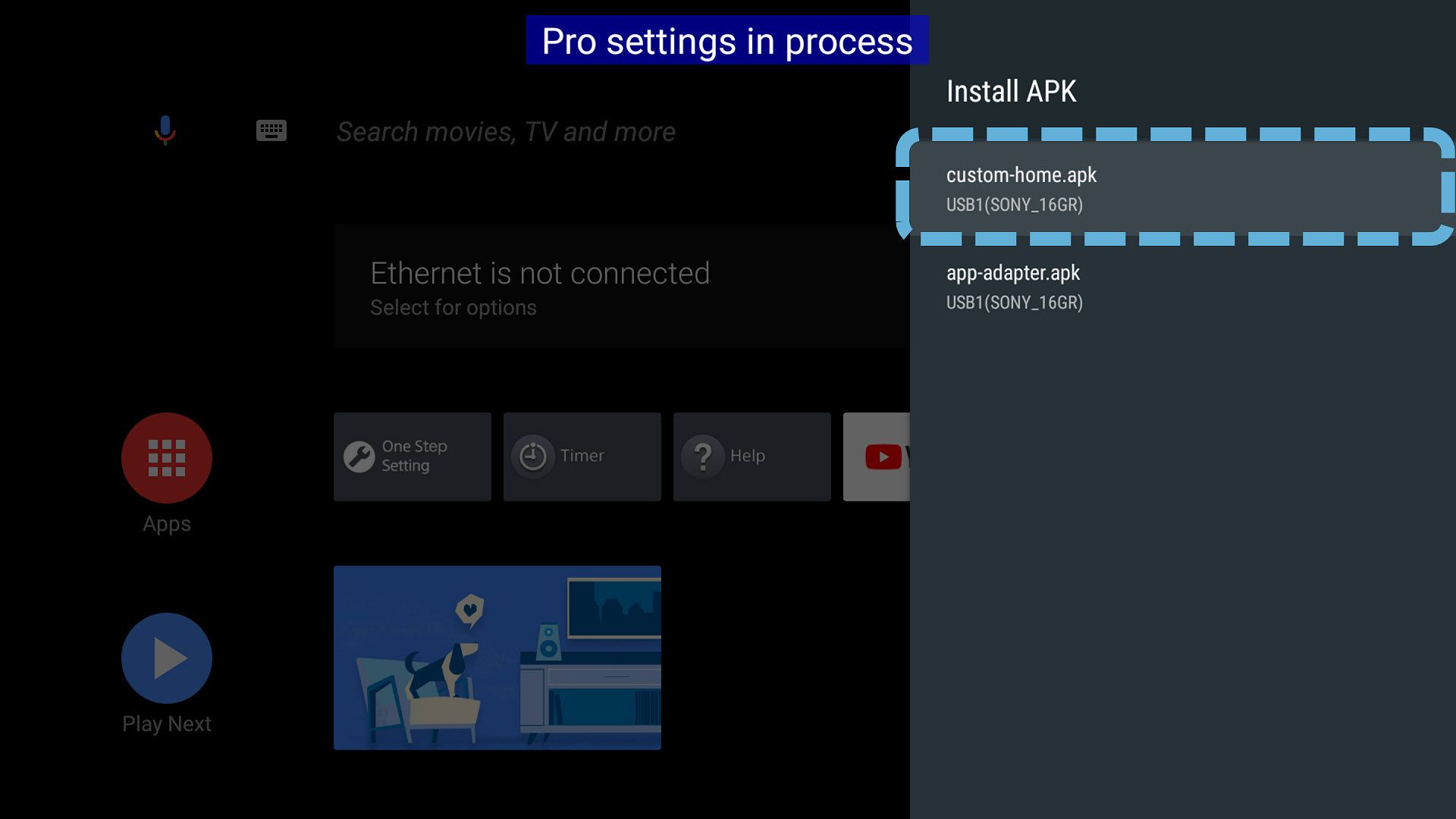 نصب فایل APK در Pro Settings Mode تلویزیون سونی 