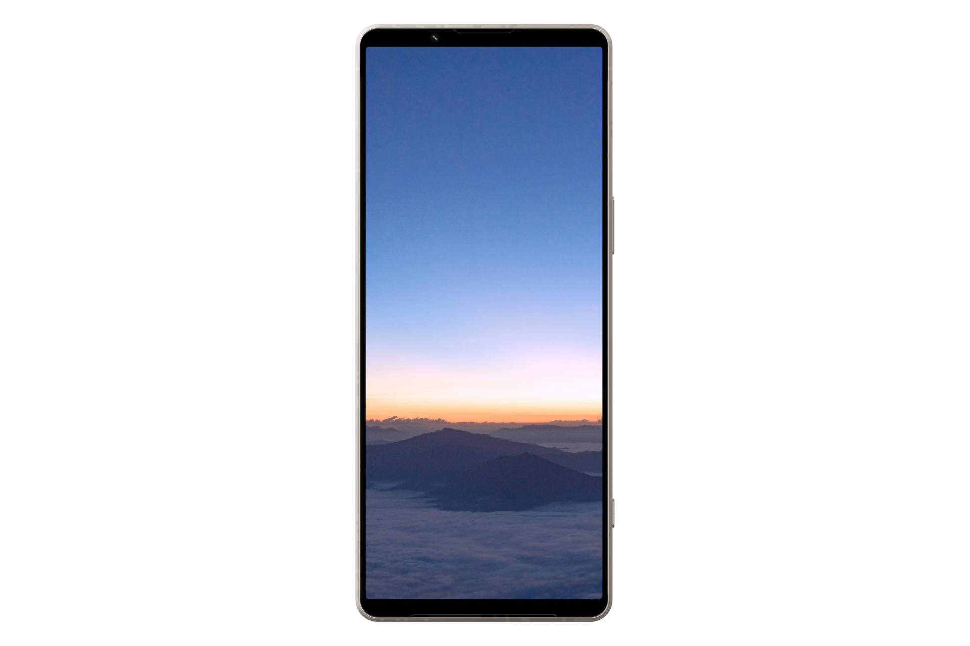 نمای رو به روی گوشی اکسپریا 1 مارک 5 سونی / Sony Xperia 1 V با نمایش حاشیه های نمایشگر و دوربین سلفی