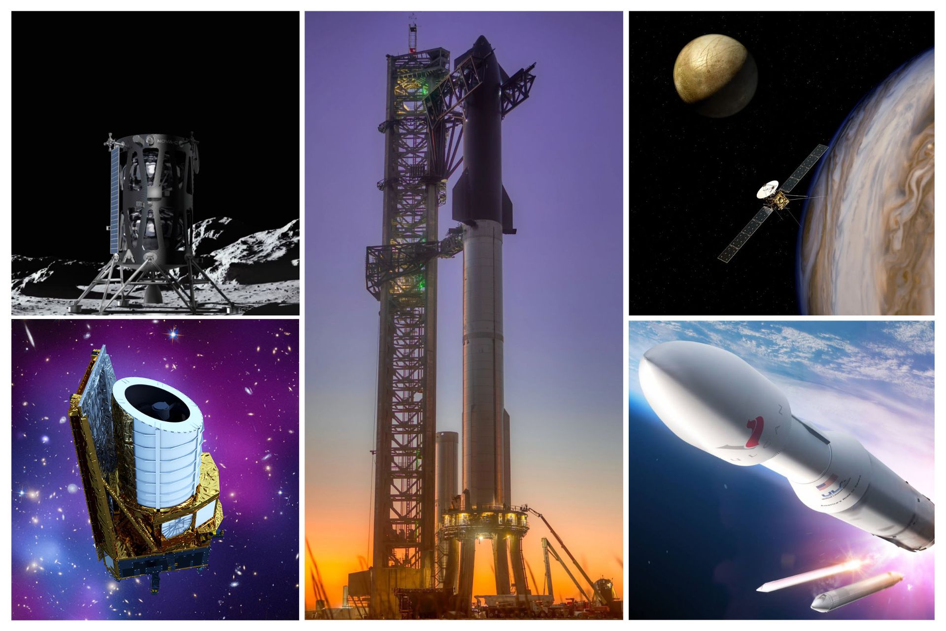 ماه‌نشین نوا سی، تلسکوپ اقلیدس، موشک استارشیپ، کاوشگر جوس و موشک ولکان
