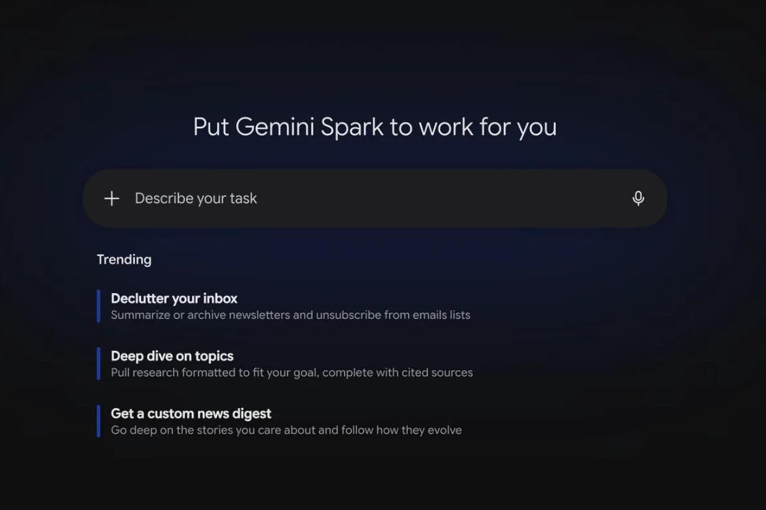 صفحه اول Gemini Spark برای دریافت تسک