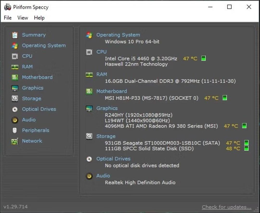 نرم‌افزار بنچمارک Speccy