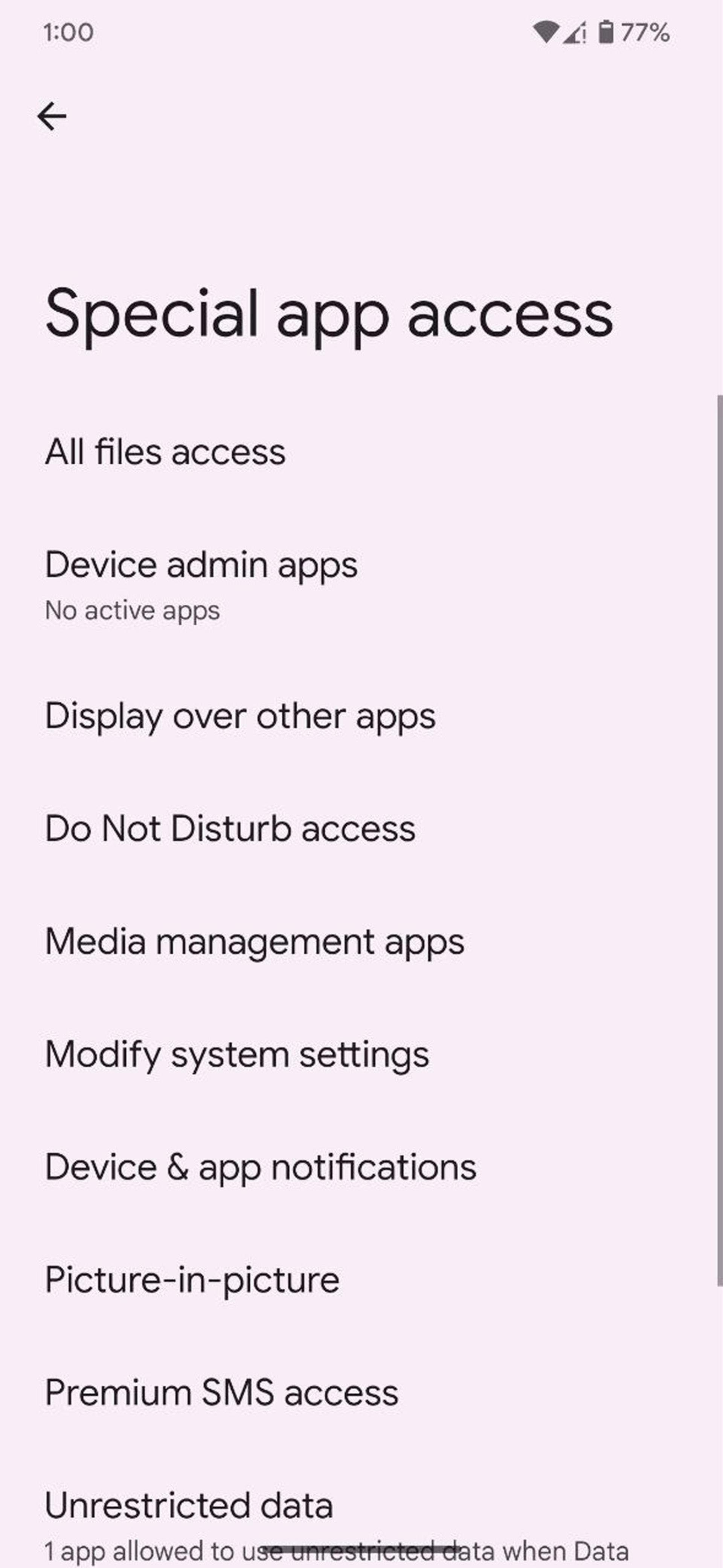 تنظیمات Special app access