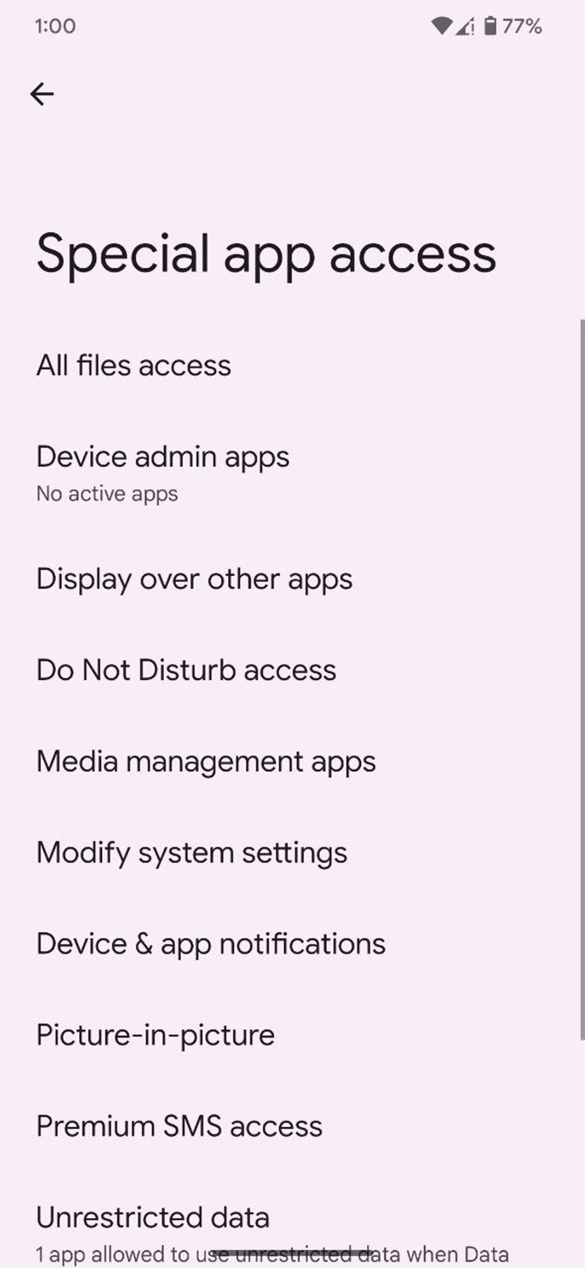 تنظیمات Special app access