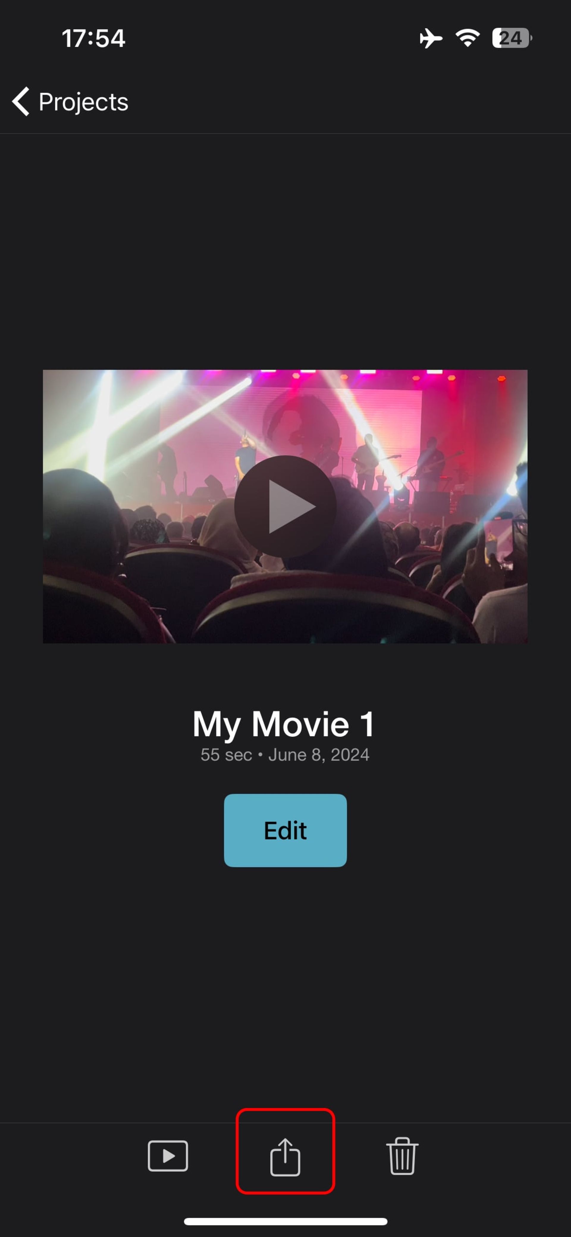 نمایی از اپلیکیشن iMovie برای افزایش سرعت ویدیو در آیفون