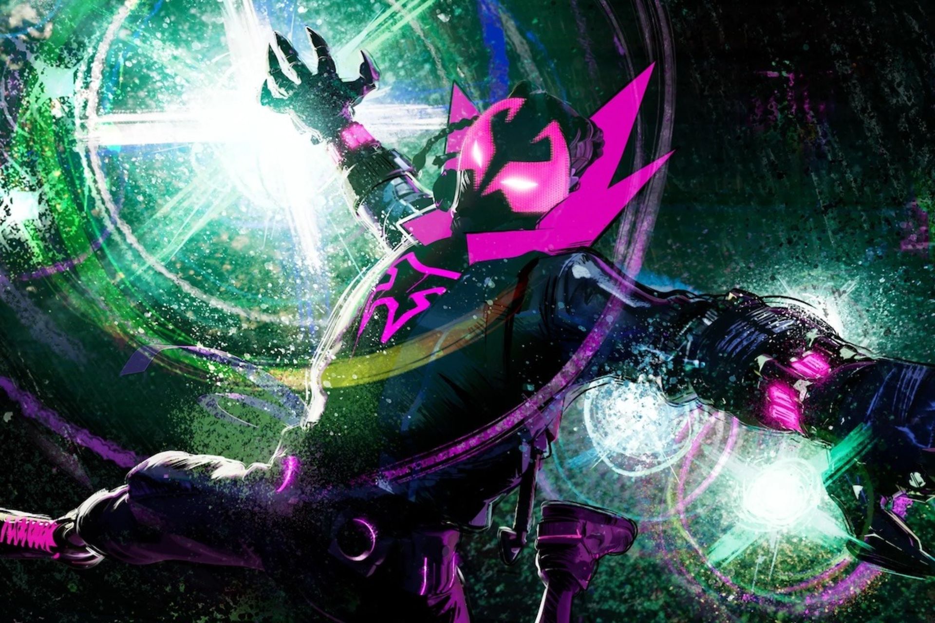 مرد عنکبوتی در لباس سیاه و نقاب بنفش