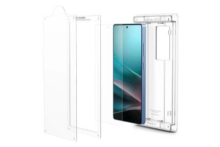 نمای کنار محافظ صفحه نمایش گوشی اسپیگن مدل EliteShield EZ Fit HD مناسب سامسونگ Galaxy S25 Ultra