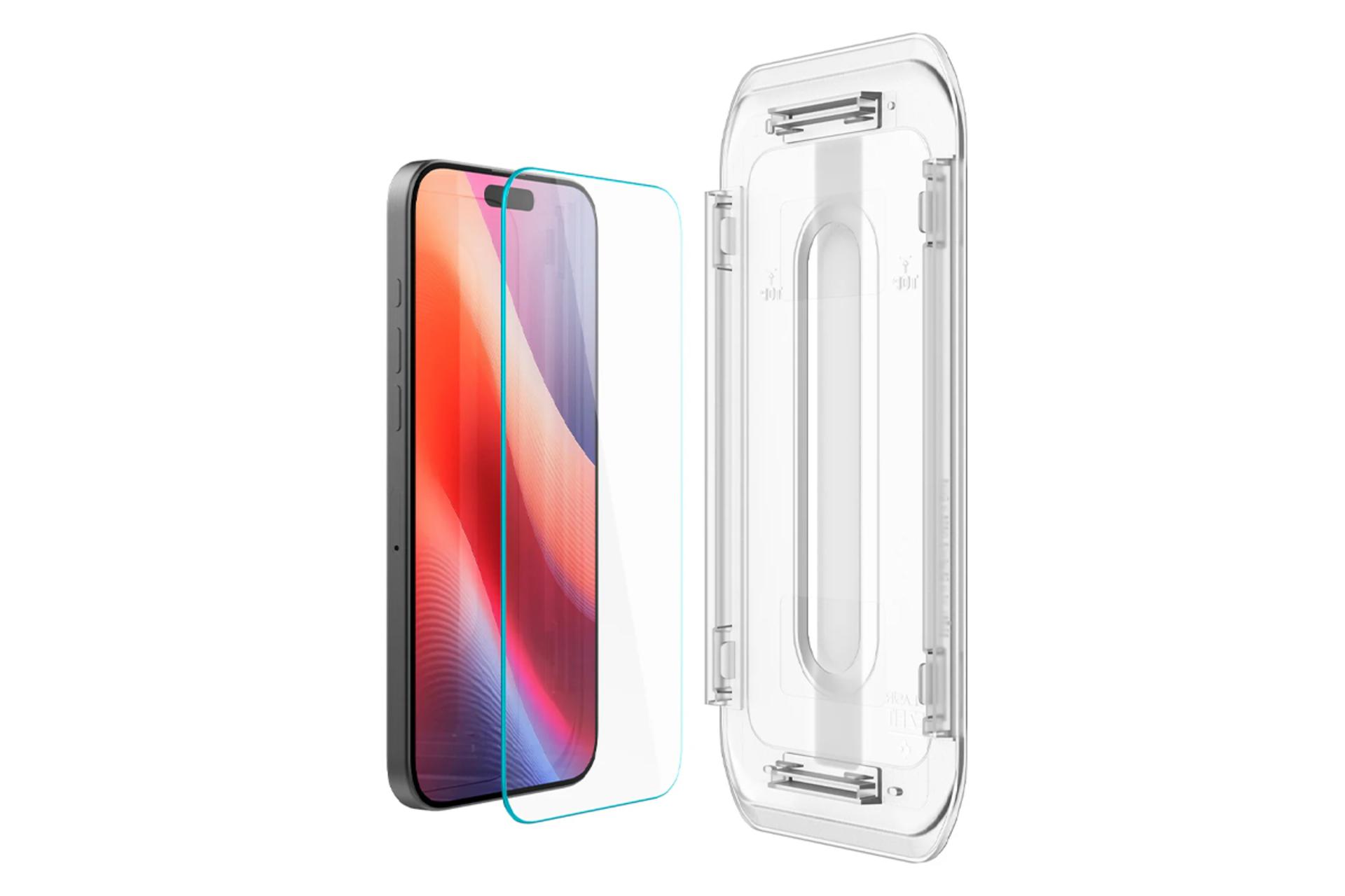 نمای کنار محافظ صفحه نمایش گوشی اسپیگن مدل Glas.tR EZ Fit HD مناسب اپل iPhone 16 Pro
