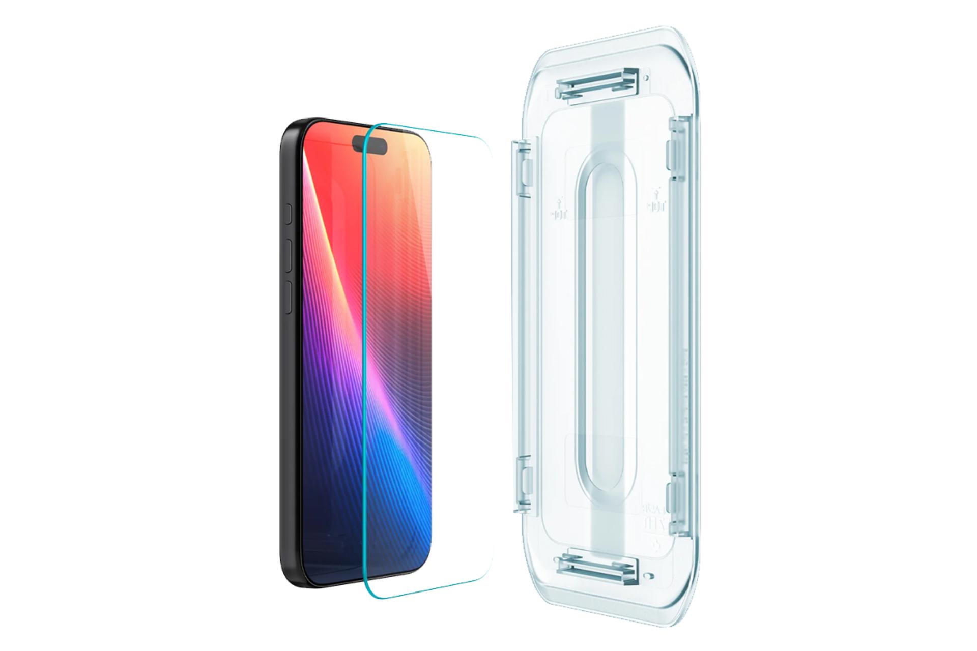 نمای کنار محافظ صفحه نمایش گوشی اسپیگن مدل Glas.tR EZ Fit HD مناسب اپل iPhone 17 / 16 Pro Max