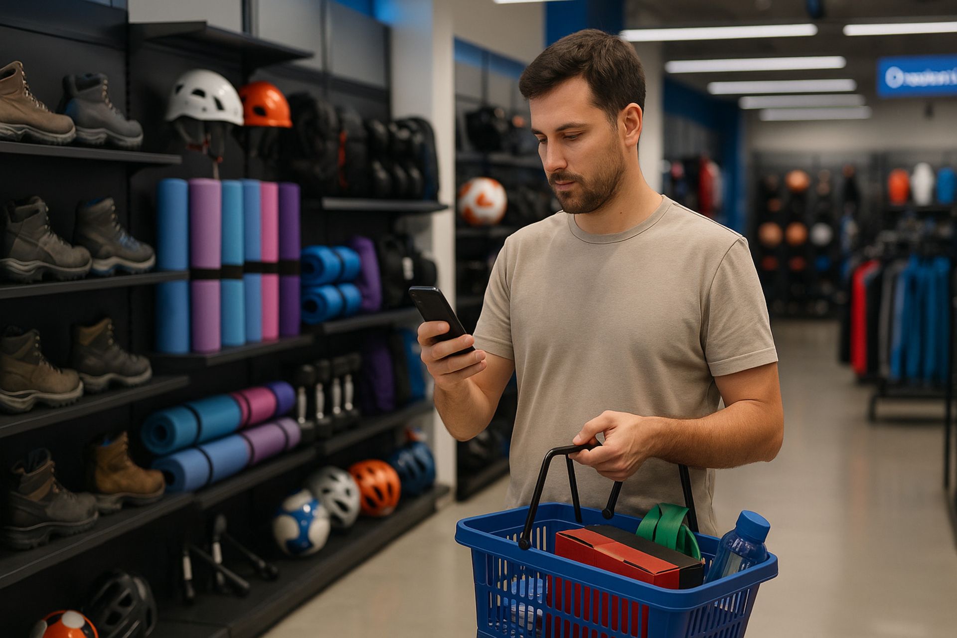 یک ورزشکار در حال خرید در فروشگاه ورزشی