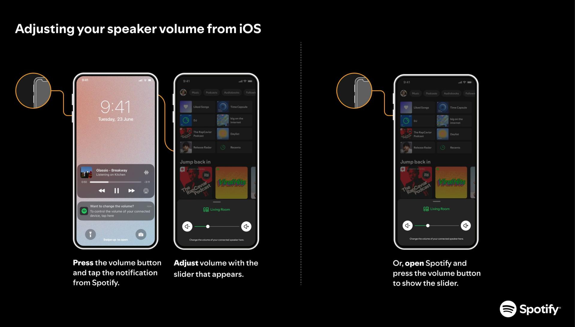 تنظیم حجم صدا در اپلیکیشن اسپاتیفای در iOS
