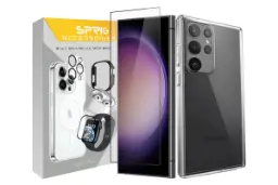 جعبه قاب گوشی اسپریگ مدل Clear مناسب سامسونگ Galaxy S24 Ultra همراه با محافظ صفحه نمایش