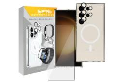 جعبه قاب گوشی اسپریگ مدل Magsafe Full Ring مناسب سامسونگ Galaxy S24 Ultra همراه با محافظ لنز و صفحه نمایش