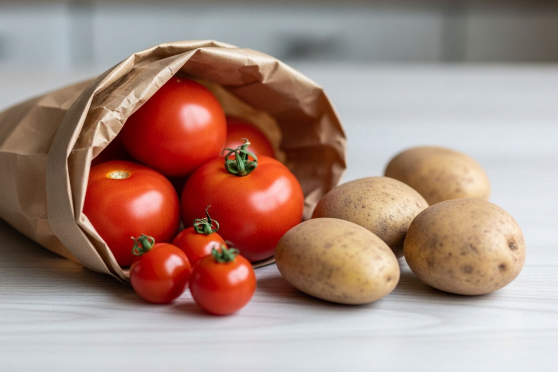 سیب‌زمینی جوانه‌زده کنار گوجه‌فرنگی به خاطر گاز اتیلن