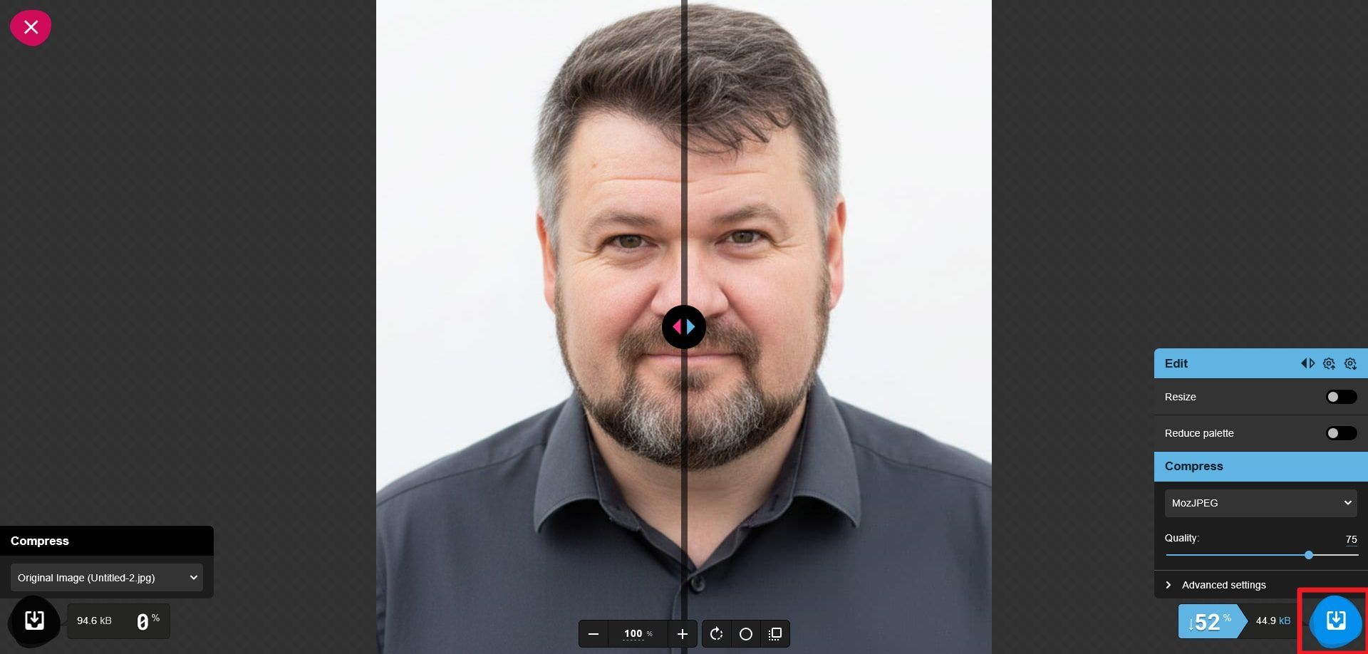 رابط کاربری نرم‌افزار تحت وب Squoosh برای فشرده‌سازی تصویر