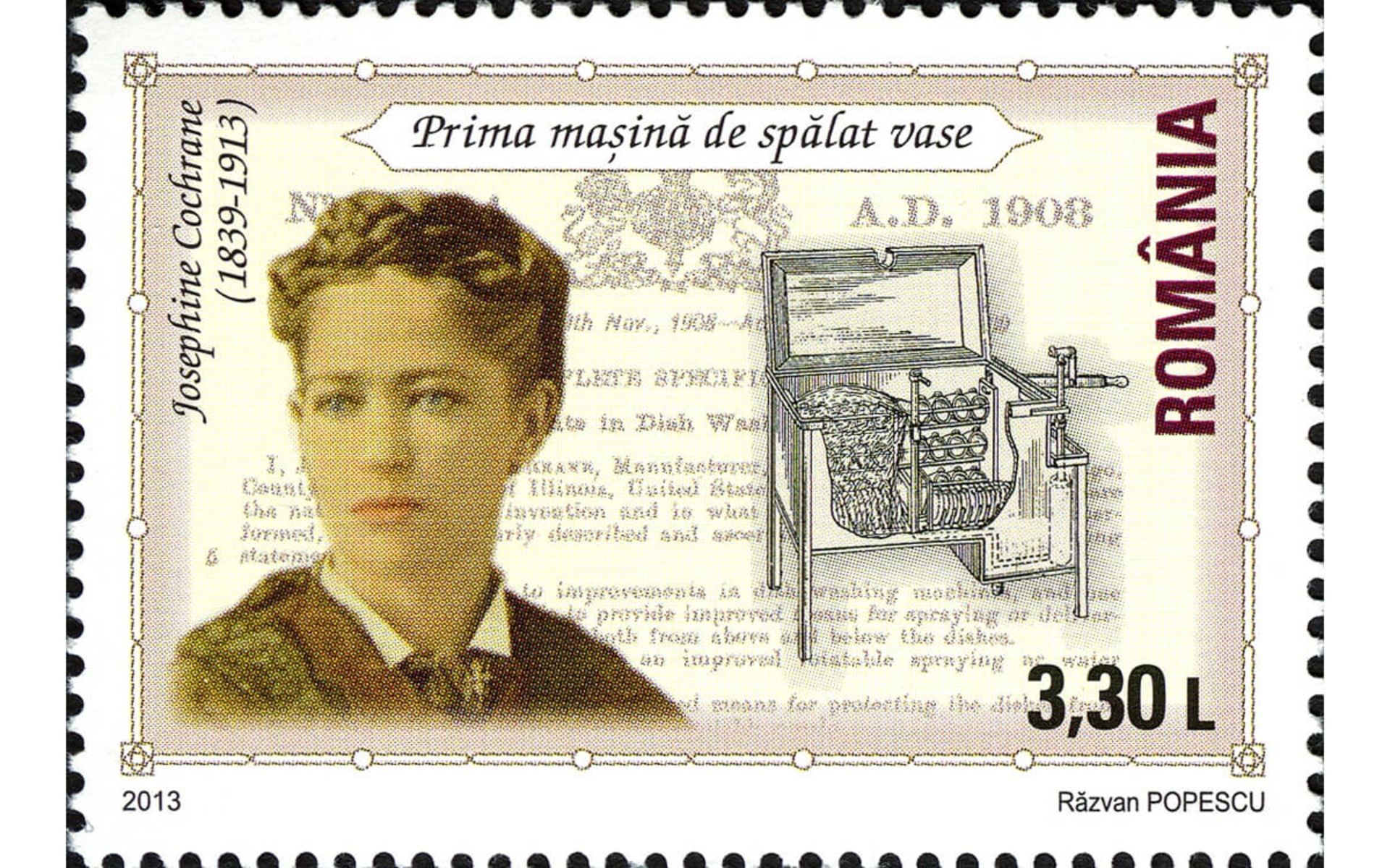تمبری با چهره جوزفین گریس کاکرن، بانوی مخترع ماشین ظرفشویی