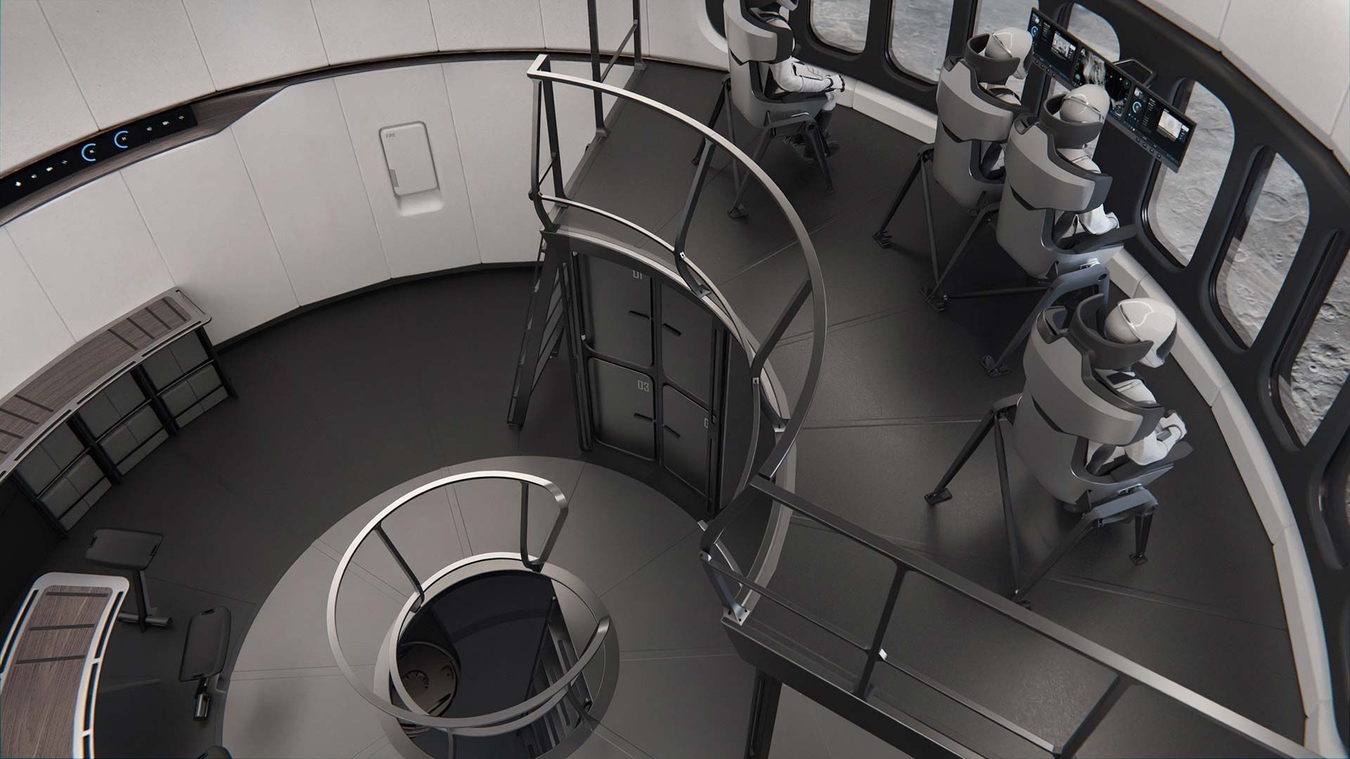 تصویرسازی از فضای محل استقرار فضانوردان در استارشیپ ماه‌نشین