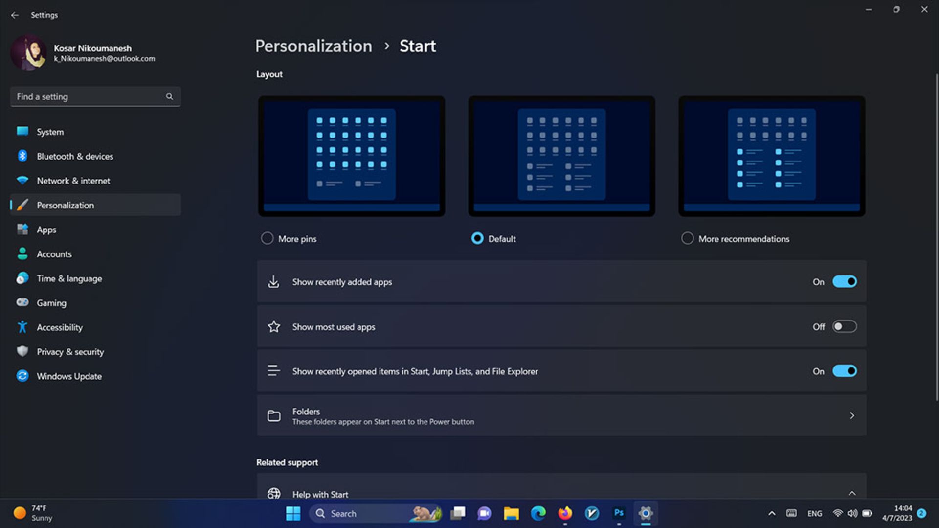 سفارشی کردن منوی استارت
