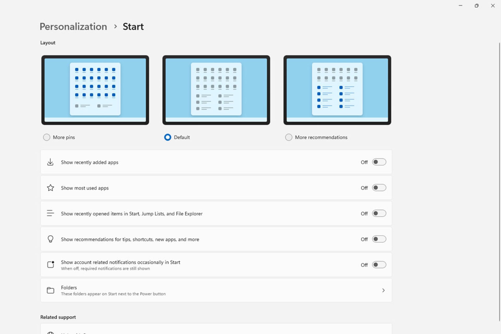 تنظیمات منوی Start