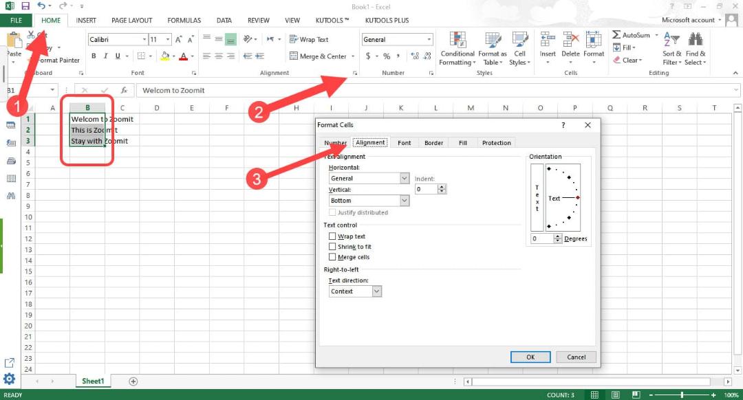 تنظیمات Alignment در اکسل 