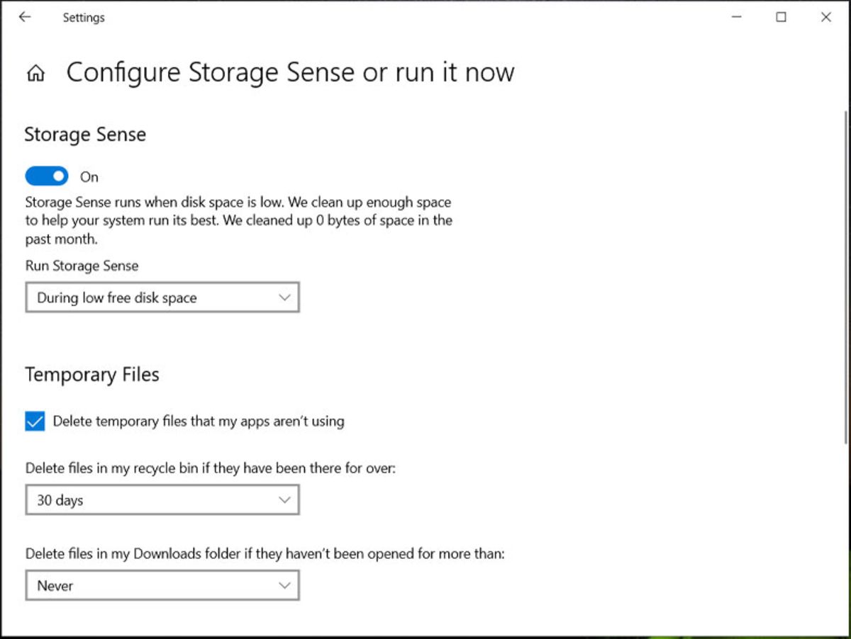 تنظیمات Storage Sense در ویندوز ۱۰
