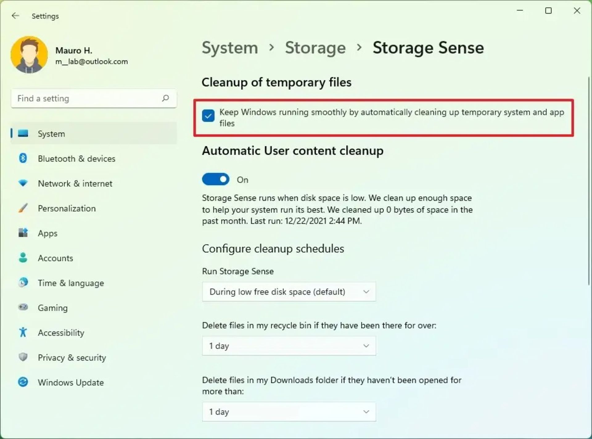 حذف خودکار فایل‌های موقت ویندوز 11 با Storage Sense