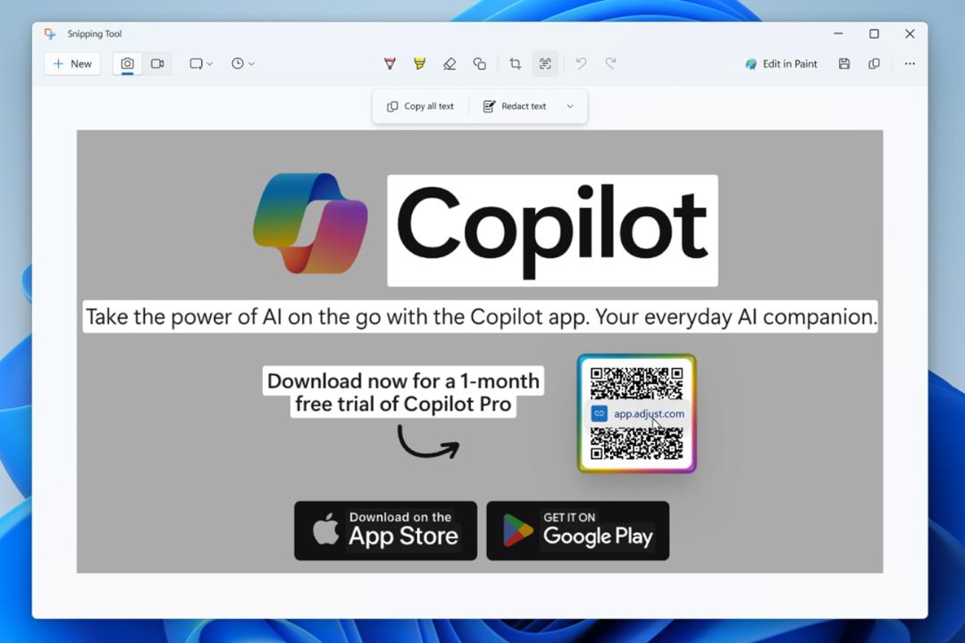 تصویر رسمی مایکروسافت از قابلیت اسکن QR کد در اسکرین‌شات ویندوز ۱۱
