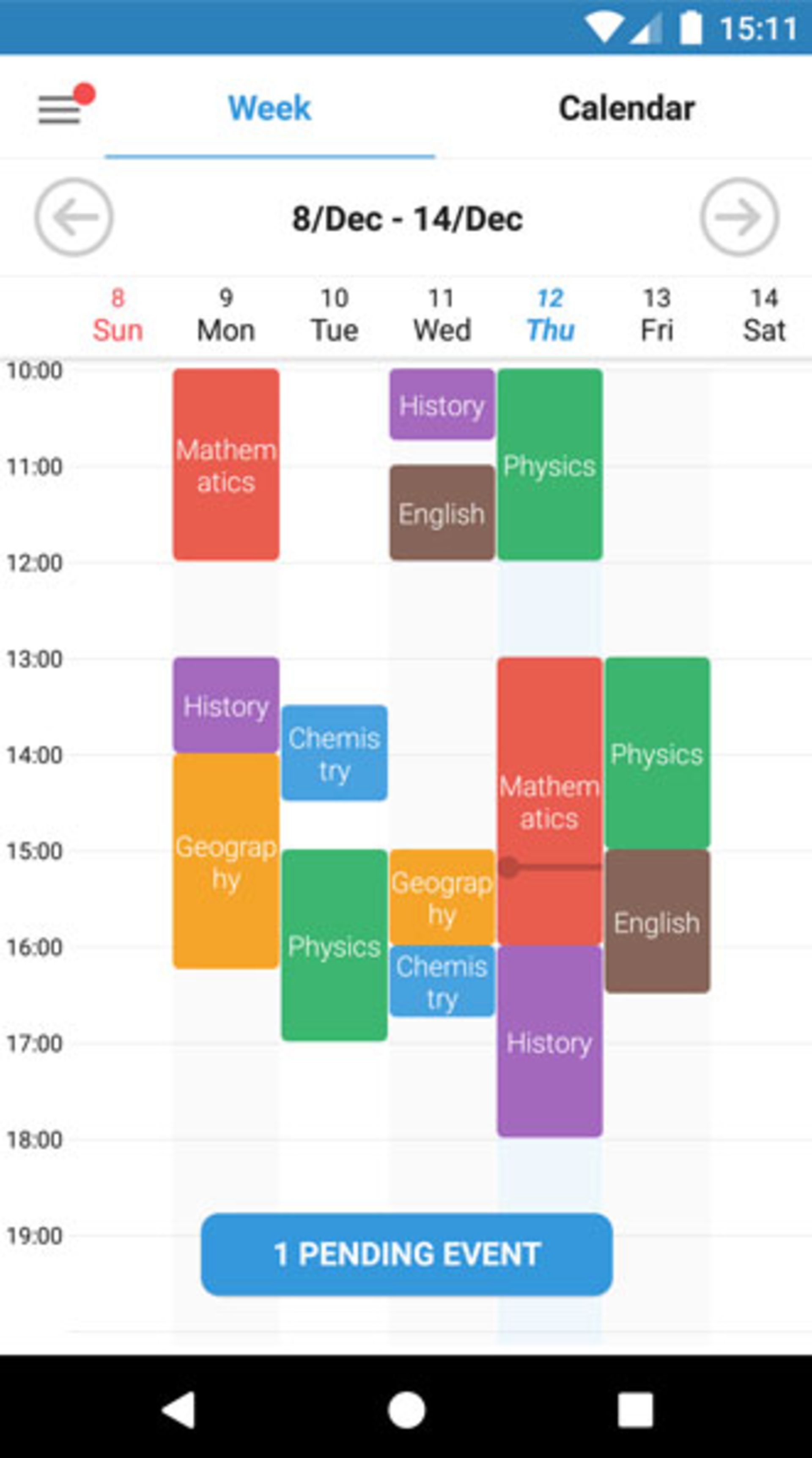 محیط Student Calendar