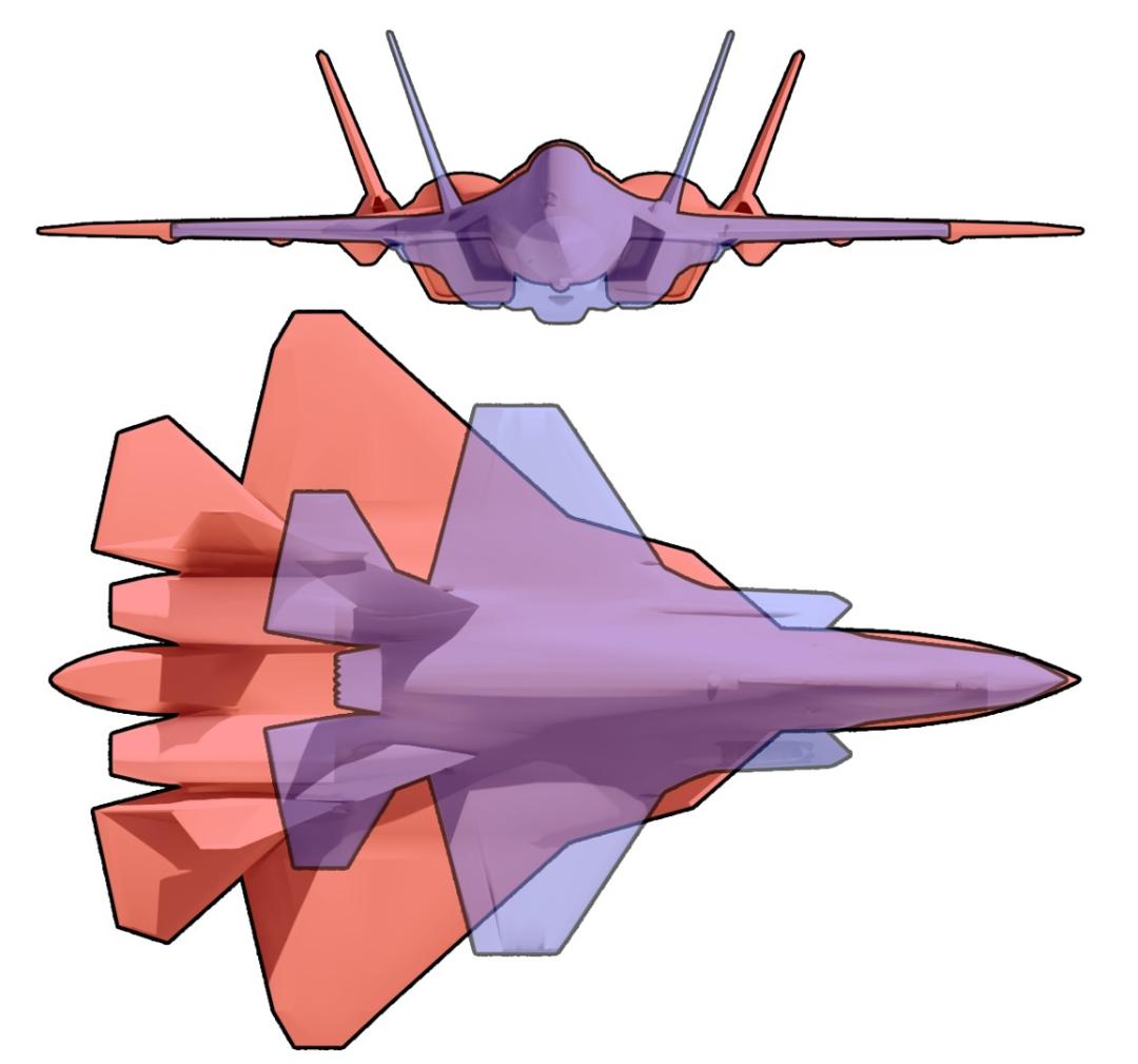 مقایسه ابعاد جنگنده‌های Su-57 و F-35