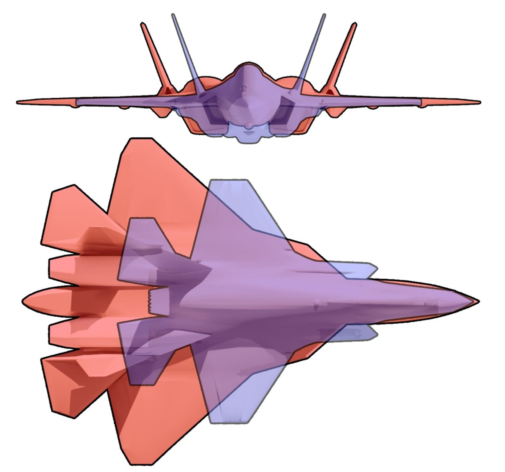 مقایسه ابعاد جنگنده‌های Su-57 و F-35
