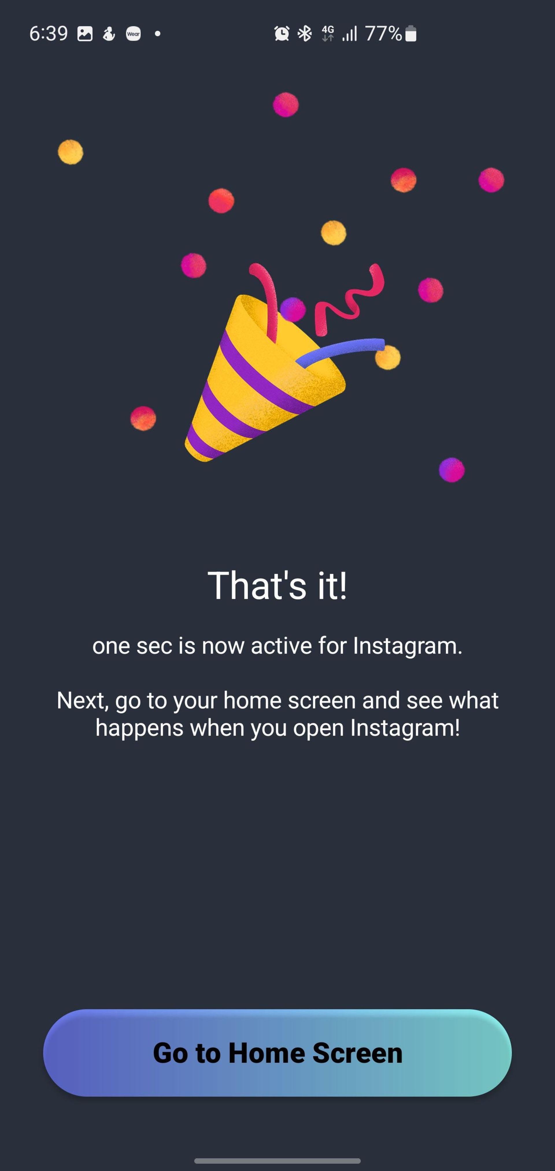 صفحه موفقیت فعال‌سازی محدودیت اینستاگرام در وان سک