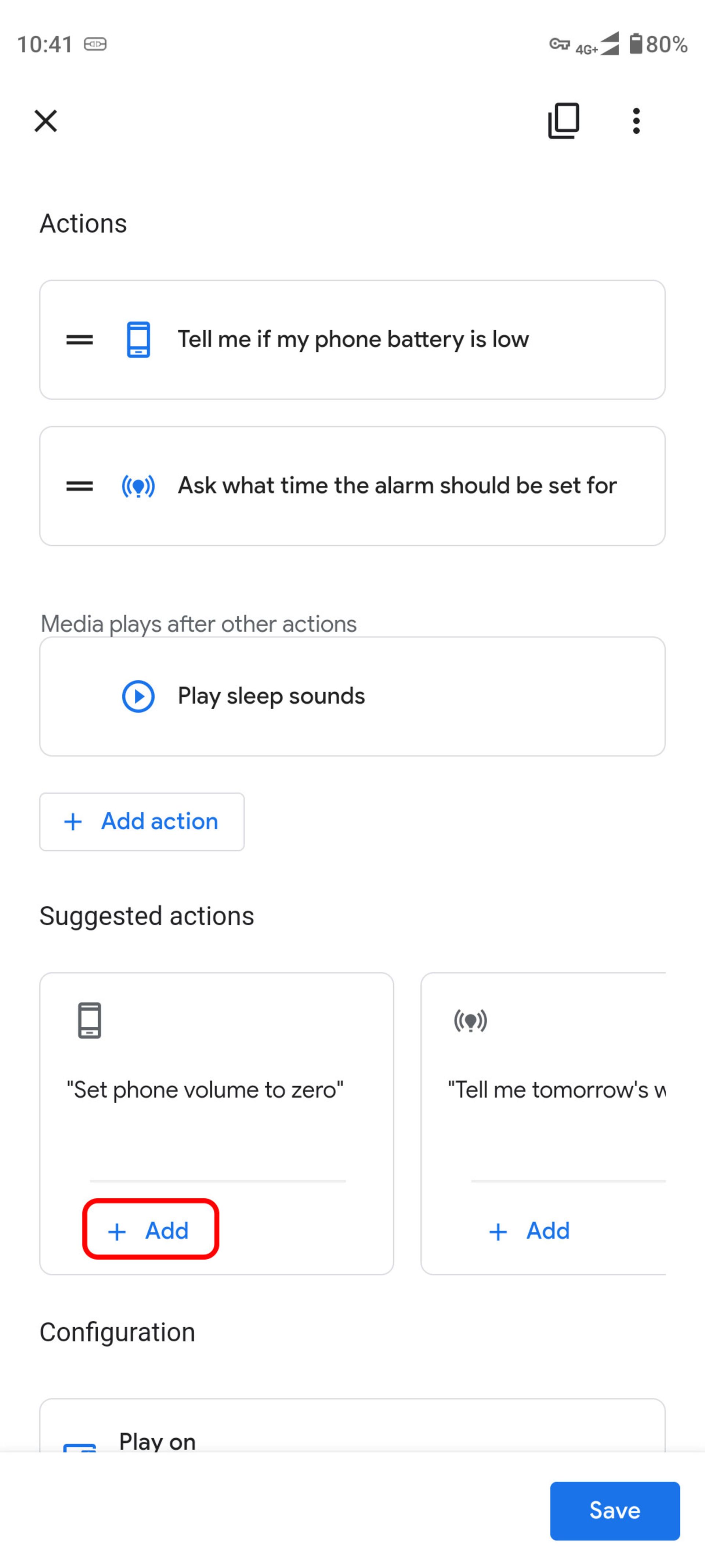 اقدامات پیشنهادی در منوی روتین bedtime دستیار گوگل (google assistant)