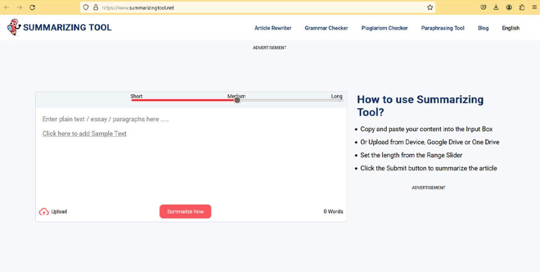 وب‌سایت Summarizing Tool